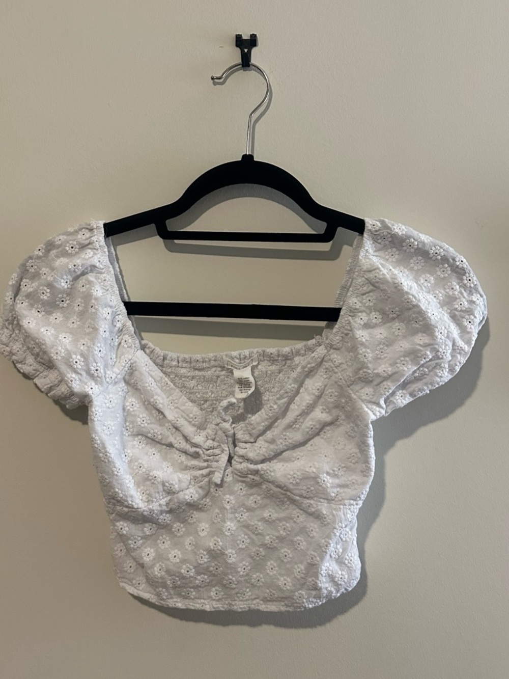 White Eyelet Puff Sleeve Crop Top - Women’s